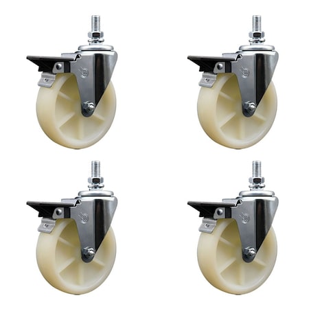 Service Caster 5 Inch Nylon 10 MM Threaded Stem Caster Set with Brake SCC-TS20S514-NYS-PLB-M1015-4